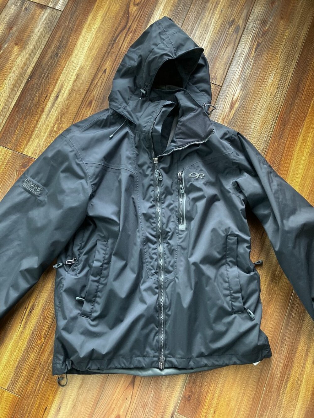 Outdoor Research Ski Jacket Mens Small Black Hooded Pertex Shield + Recco Shell